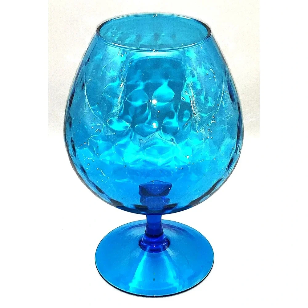 Empoli Blue Diamond Optic Glass Bowl Lg Brandy Snifter Vase MCM Italy Vintage 9